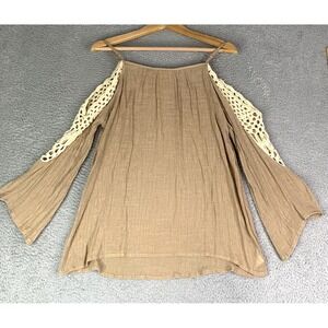 Umgee Top Womens Size Large Crochet On Sleeves Boho Hippie Western Casual